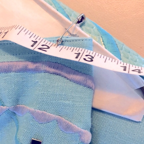 Sz 8 Lillie Rubin Teal Linen/Leather 2 Pc Vintage - Picture 6 of 12